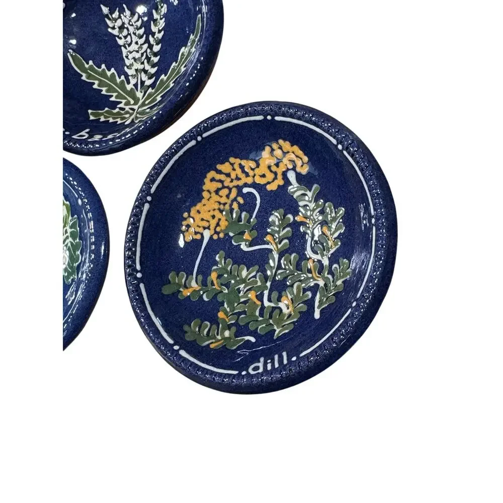 Vintage Earthen Vessel Cincinnati Herb Plates Dill Basil Parsley Set of 3